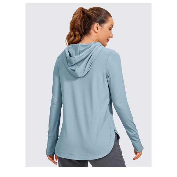 CRZ YOGA Workout Long Sleeve Shirt Hoodie Pullover Athletic Hooded w/thumbhole - Picture 2 of 3